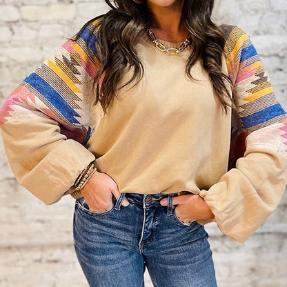 Women's Color Matching Printed Loose Long Sleeves Top