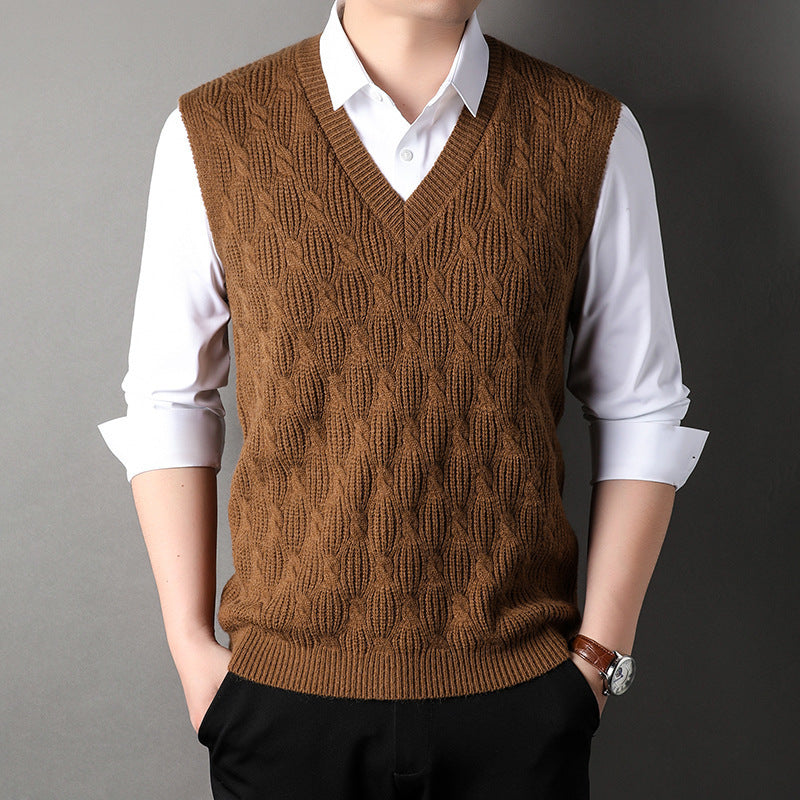 Woolen Vest Men's Twisted Loose Middle-aged Knitted Dad Vest Base Sleeveless Shirt Wholesale