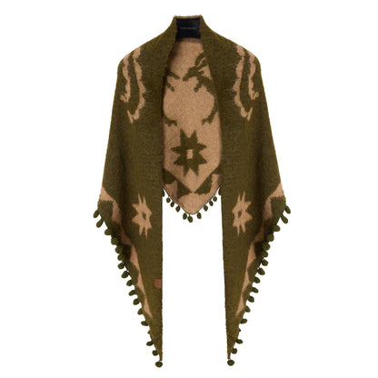 Double-sided Wool Shawl Reversible Warm Cloak
