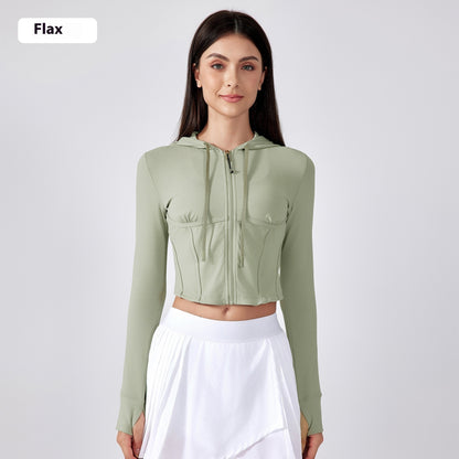 Exercise Yoga Clothes Hooded Waist-controlled Slimming Long Sleeve