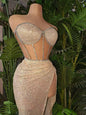Women's Casual All-match Shiny Rhinestone Sequins Top Dress Suit