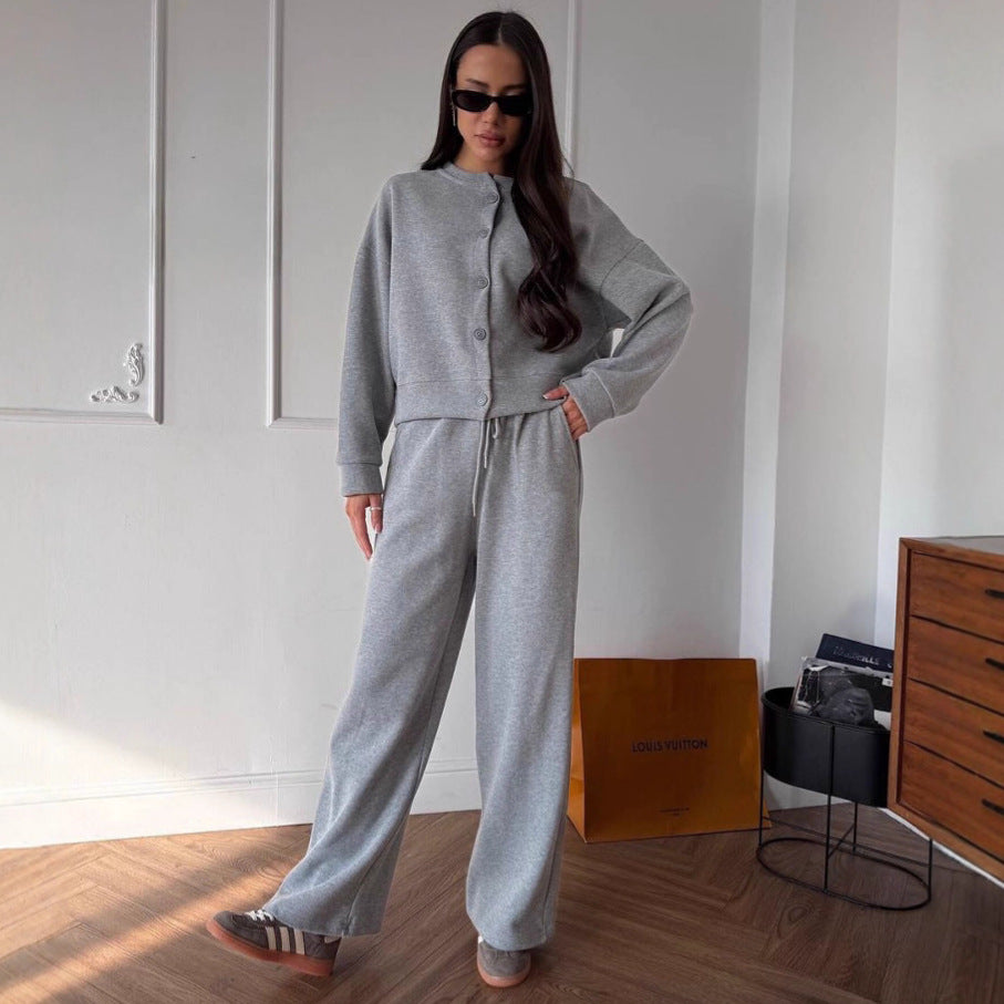 Thin O-neck Short Sweater Suit Women's Casual