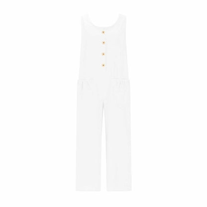Women's Elegant Wide-Leg Jumpsuit - Button Front Formal & Casual Romper, Lightweight Wear