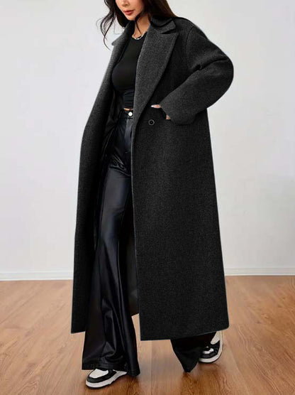 Women's Wool Coat Fashion Long Sleeve Lapel Long Coat