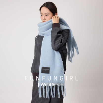 Solid Color Fringe Wool Scarf Women's Thickened Warm Neck Wrap