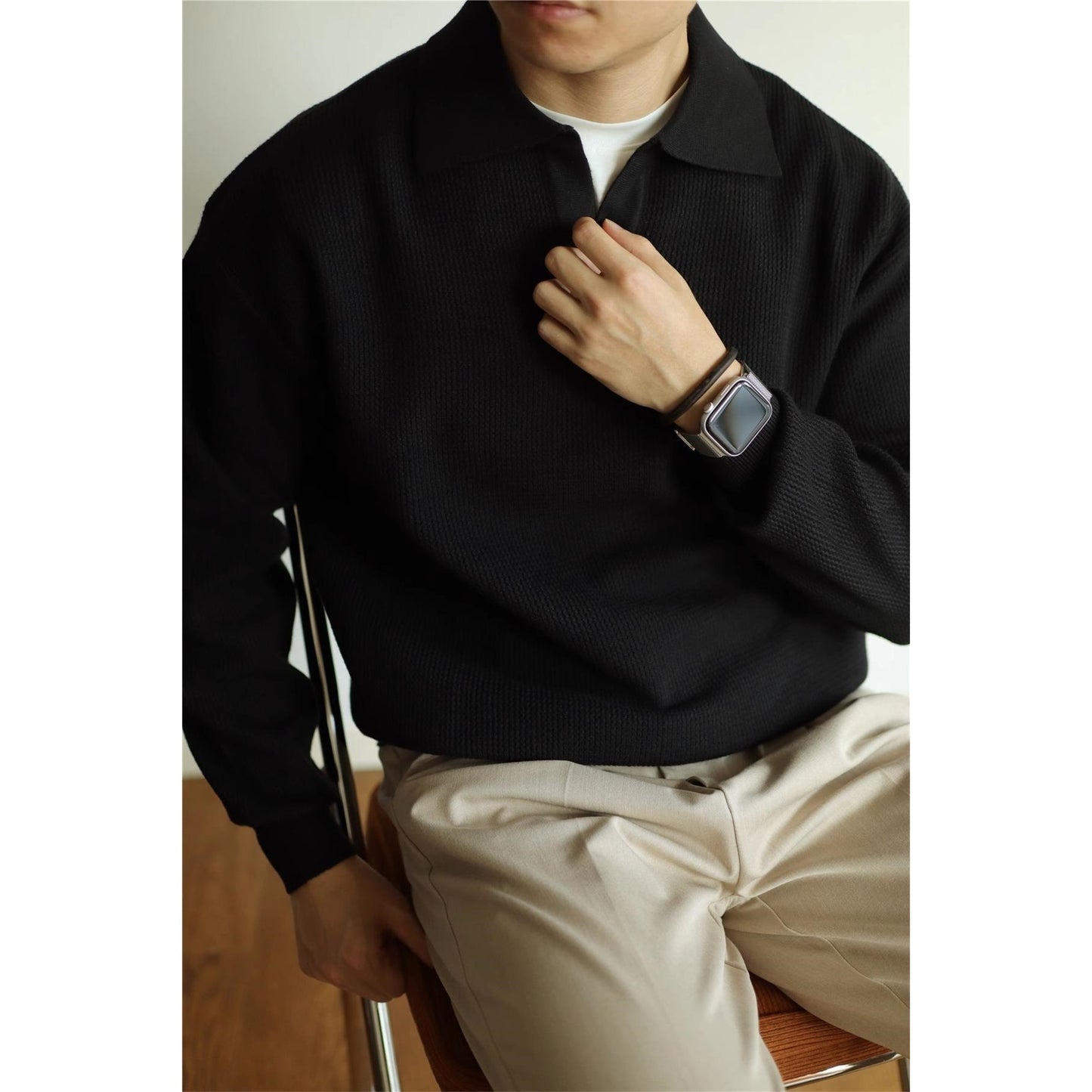Lapel Warm Men's Long Sleeve Base