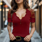 Women's Sexy Deep V Lace Collar Lace Short Sleeve