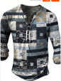 Open Placket Button Digital Printing Men's Long-sleeved T-shirt