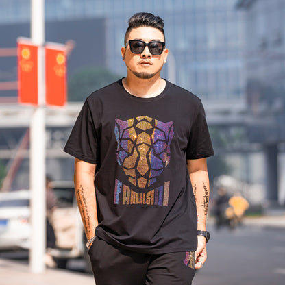 Fashion Personality Hot Diamond Plus Fat Short-Sleeved T-shirt Men