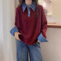 Simple Versatile Stand Collar Denim Stitching Loose Temperament Lazy Top