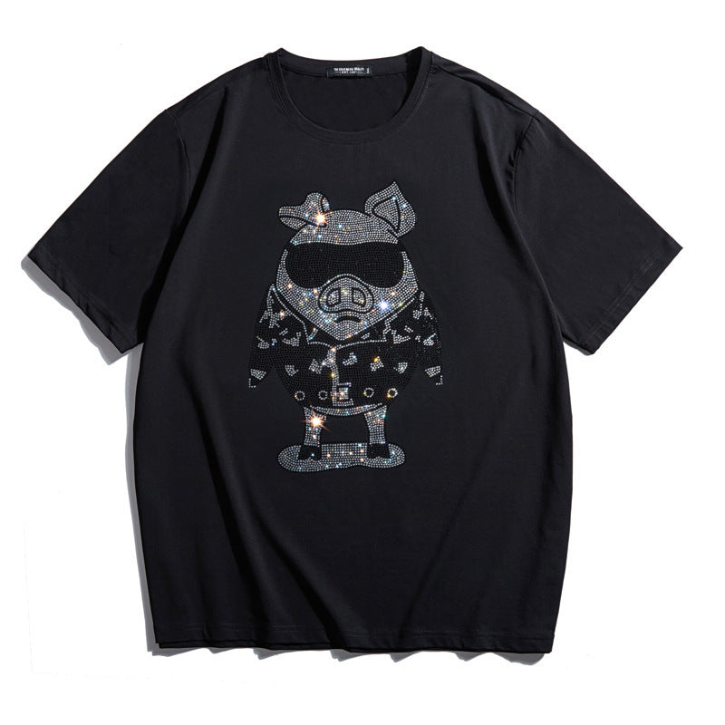 Fashion Personality Hot Diamond Plus Fat Short-Sleeved T-shirt Men