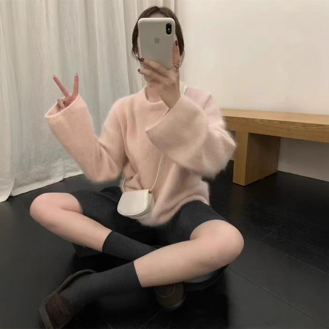 Idle Style Green Show White Long Sleeve Sweater Women Loose Pullover Inner Wear Chic