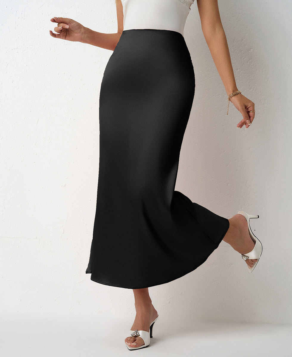 SpringSummer New Slim Satin Midi Skirt
