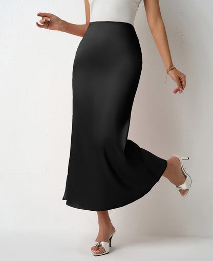 SpringSummer New Slim Satin Midi Skirt