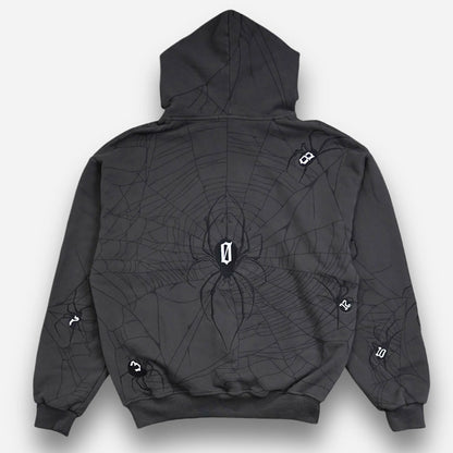 Loose Spider Web Printed Spider Letter Embroidery Hip Hop Style Autumn And Winter Hooded Sweater