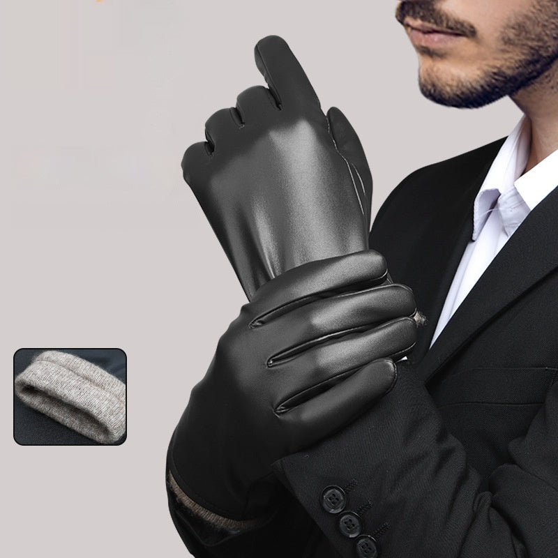 Mens Business-Style Wind- And Water-Resistant Leather Gloves