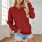 Women's V-neck Solid Color Non-hooded Sweater Pocket Loose Long Sleeve
