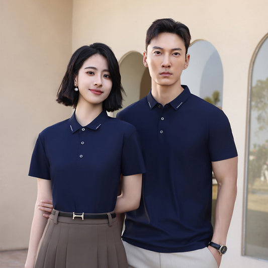 Ice Silk Short Sleeve Men's And Women's Solid Color Business Polo Shirt