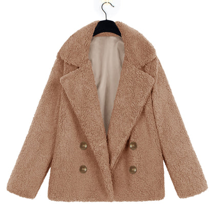 Autumn And Winter Women's Plush Button Lapels Pocket Coat Shirt