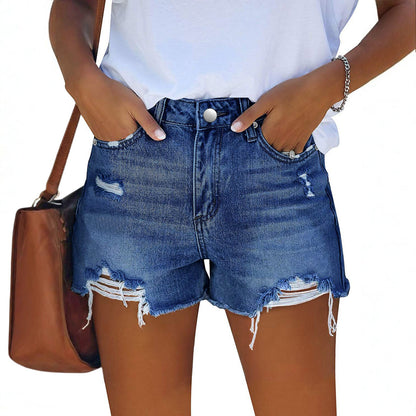 Women's Wash Hole Slim Fit All-matching Denim Shorts