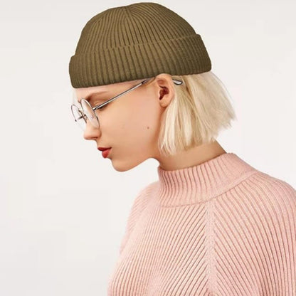 Knitted Cuff Short Fisherman Hat Mens Womens Winter Warm Beanie
