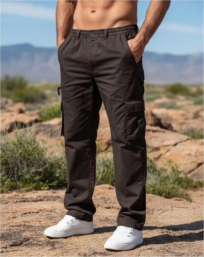 Mens Multi-Pocket Casual Pants Stylish Straight-Leg Workwear