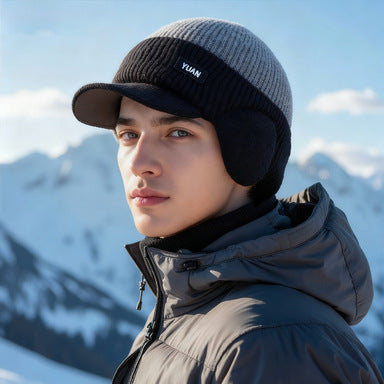 Mens Fleece-Lined Thickened Warm Knitted Hat