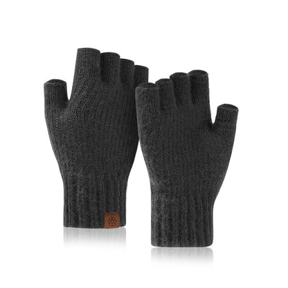 Men's Outdoor Knitted Thermal Fleece-Lined Half-Finger Gloves