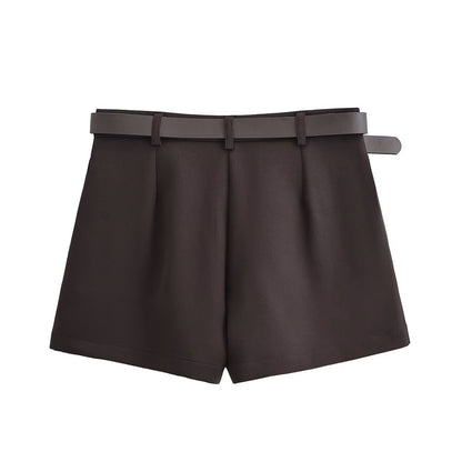Autumn New Double-breasted Retro Women's Suit Metal Buckle Belt Culottes