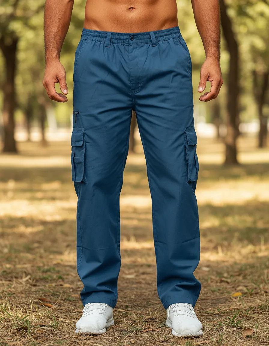 Mens Multi-Pocket Casual Pants Stylish Straight-Leg Workwear