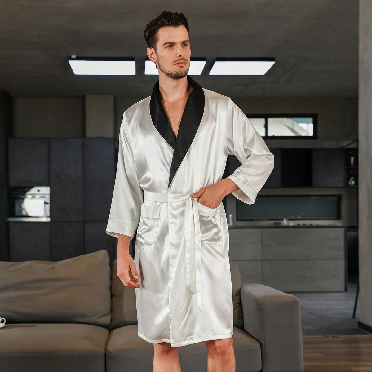 Men's Summer Silk Bathrobe Nightgown