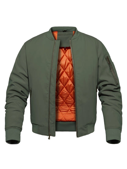 Men's Winter Bomber Jacket, Baseball Jacket Outwear, Thickened Warm Flight Jacket With Ribbed Cuffs, Windproof Casual Coat