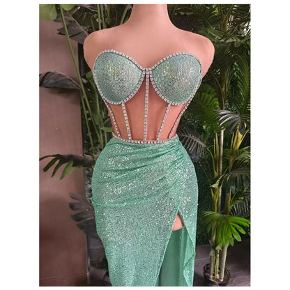 Women's Casual All-match Shiny Rhinestone Sequins Top Dress Suit