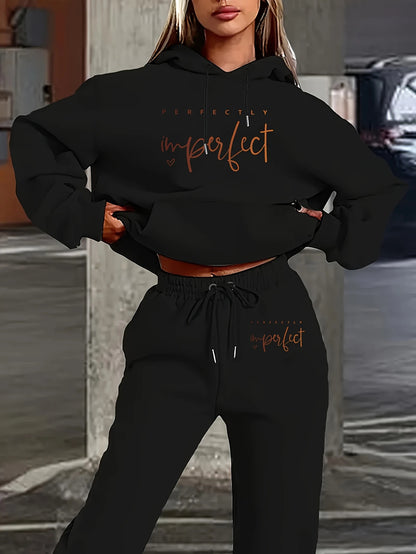 European And American Women's Letter Print Hooded Sweatshirt Fashion Casual Pants Set