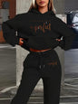 European And American Women's Letter Print Hooded Sweatshirt Fashion Casual Pants Set