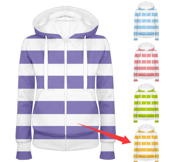 Loose Hooded Stripes Long-sleeve Zipper Sweatshirt Cardigan