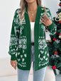 Christmas Deer Pocket Long Sleeve Cardigan Sweater Coat