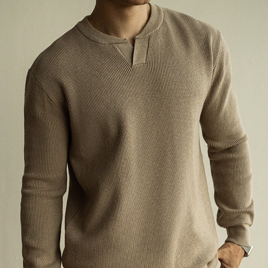 Men's Winter And Autumn Casual V-neck Long Sleeve Sweater Henley Shirt Top