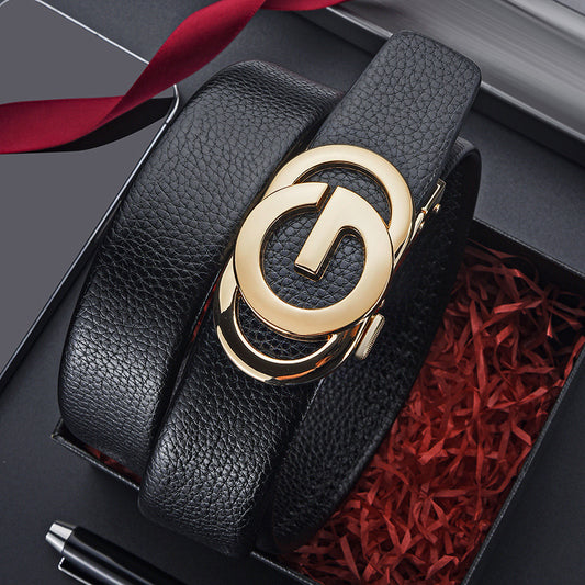 Mens Embossed Hollow-out Genuine Leather Belt