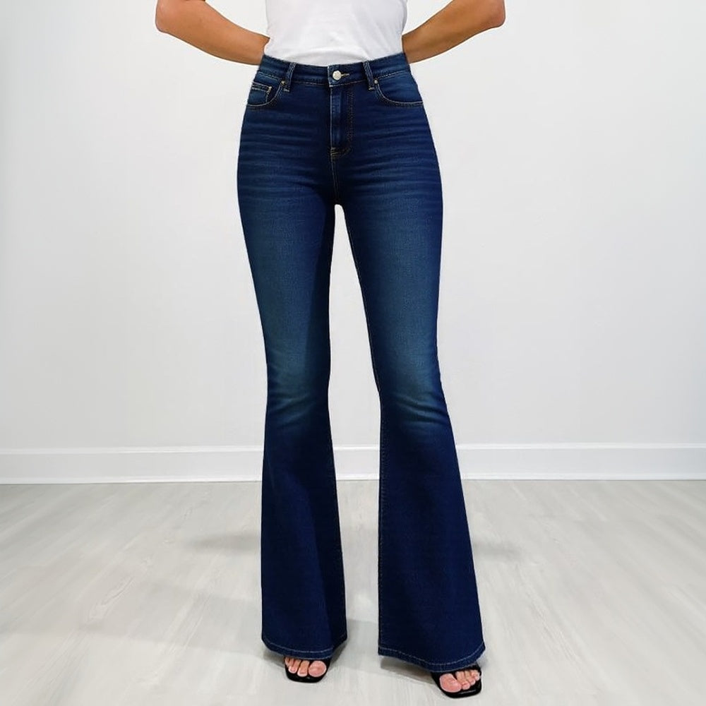 Gold Embroidered Horse Flare Jeans High-Waisted Dark Wash, Retro Western Cowgirl Chic, Festival Ready Must-Have Denim Pants