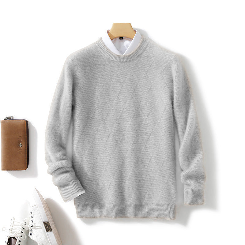 Pure Wool Sweater Men's Loose Round Neck Sweater Casual Thickening Knitted Bottoming Shirt