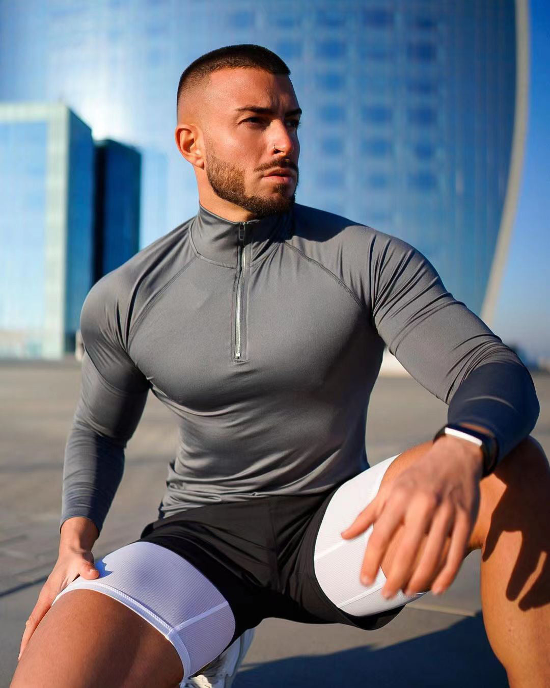 Fitness T-shirt, Quick Drying Half Zip Top, Tight Fitting Clothes, Long Sleeves
