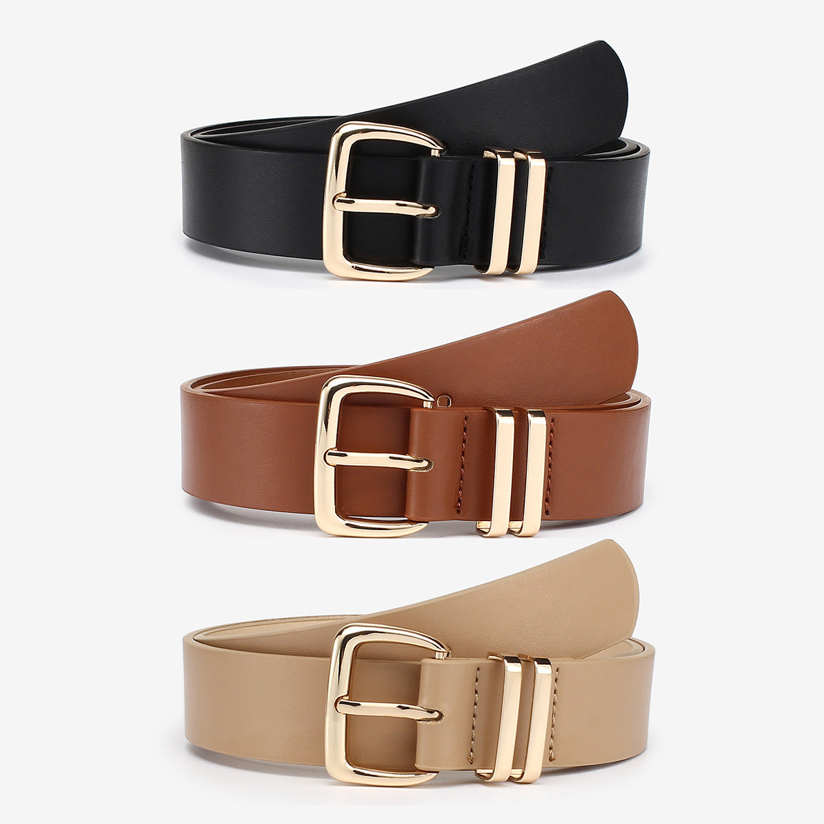 European And American Fashionable Golden Buckle Belt Cross-border