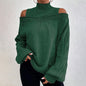 Women's Cold Shoulder Sweater - Sexy High Neck Cut Out Pullover Long Sleeve Top