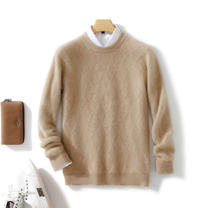 Pure Wool Sweater Men's Loose Round Neck Sweater Casual Thickening Knitted Bottoming Shirt