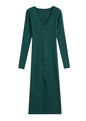 V-neck Knitted Dress Slim Slimming Temperament Single-breasted Hip-wrapped Mid-length Dress