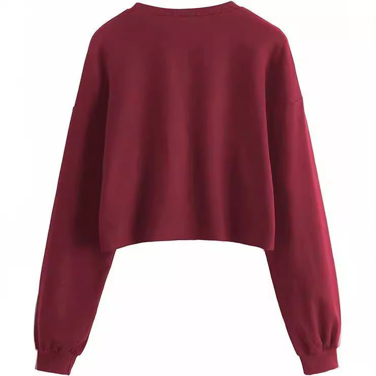 Women's Autumn And Winter New Solid Color With Fur Loose O-neck Short Sweater