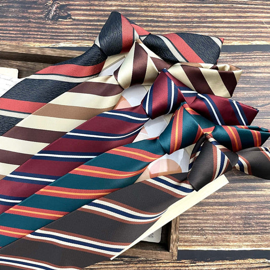 Retro Coffee Color Orange Red Striped Tie Hand Hit 8CM Men
