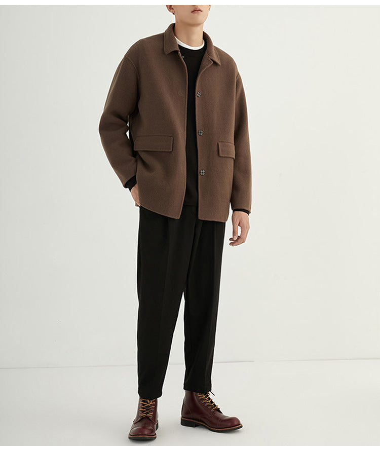 Men's Short British Style Double-sided Wool Overcoat