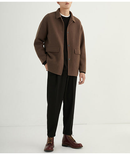 Men's Short British Style Double-sided Wool Overcoat